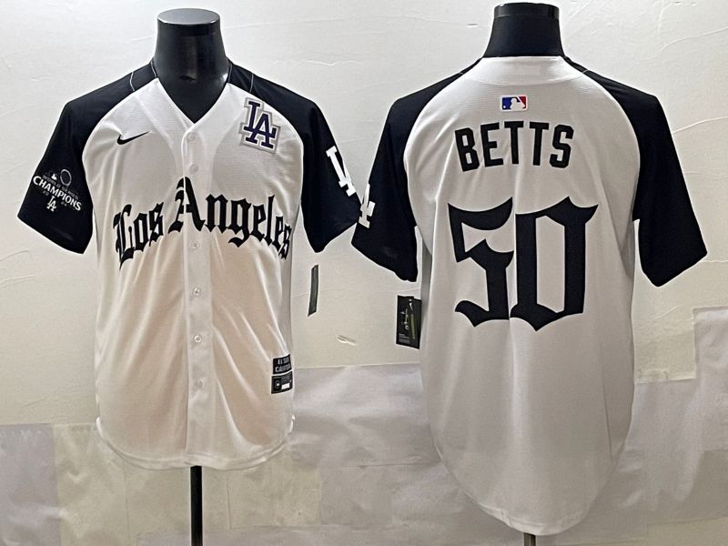 Men 2025 Los Angeles Dodgers #50 Betts White black Five generations Joint Name Nike MLB Jersey style 52611